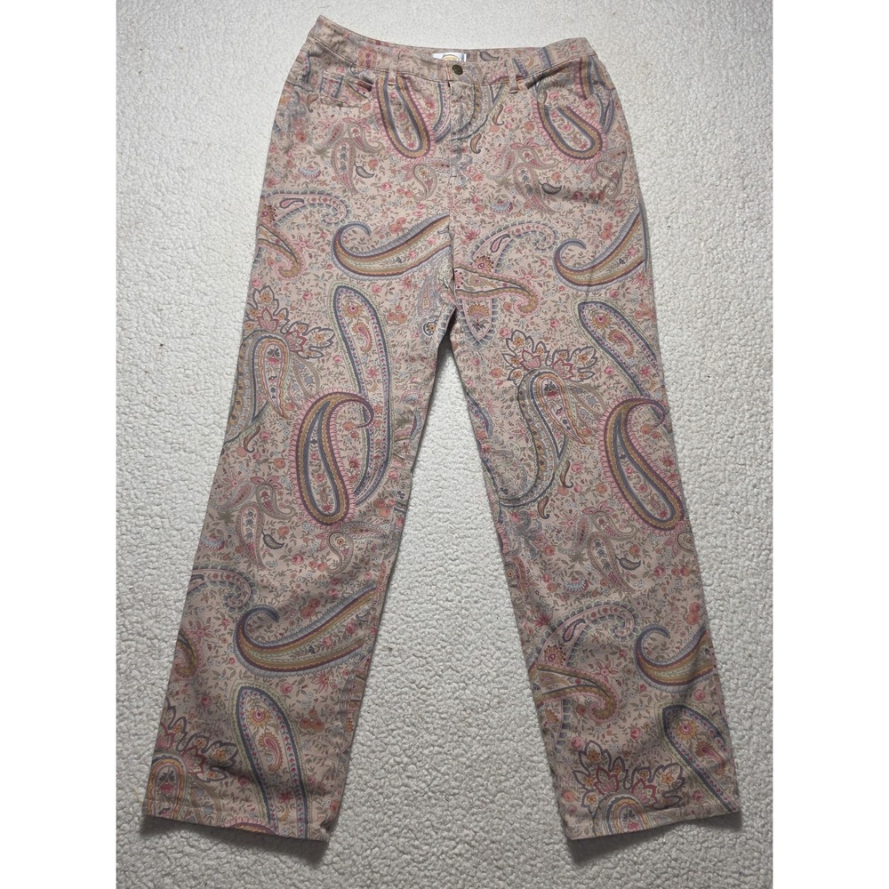 Talbots Womens Pink Multicolor Paisley Stretch Cotton Straight Leg Pants Vtg 12